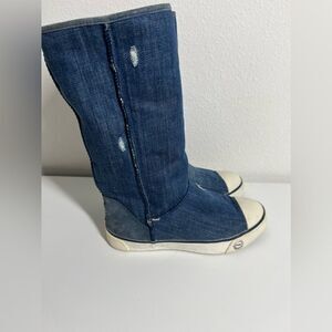 SUPER RARE UGG AUSTRALIA DELAINE DISTRESSED DENIM  SHEARLING FUR BOOT Size 6